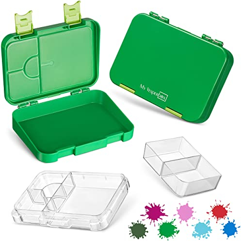 My Vesperbox – Len - Bento Box Kinder - Lunchbox mit 4+2 Fächern - extrem robust – Brotdose – Brotbox ideal für Kindergarten und Schule… (Grün)