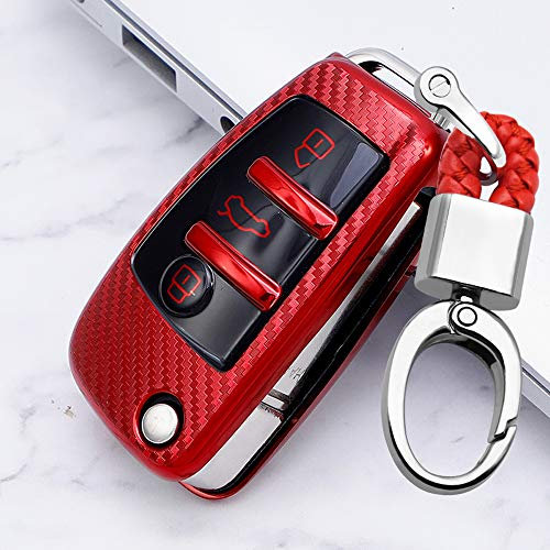 ontto Coque de Protection pour clé de Voiture, Pliable, en TPU Souple, pour clés Audi A1 A3 A4 S3 A6 TT A3 Q3 Q5 Q7 R8 TTRS avec 3 Boutons Carbone Rouge