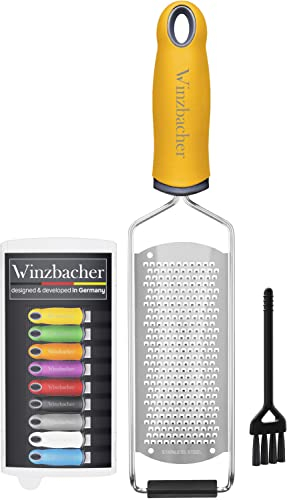 Winzbacher® - Premium Râpe à zester I Râpe à Parmesan, râpe à Citron, râpe à Noix de Muscade, râpe à Gingembre etc. I Lame en Acier Inoxydable tranchante comme Une Lame de Rasoir (Honey Yellow)