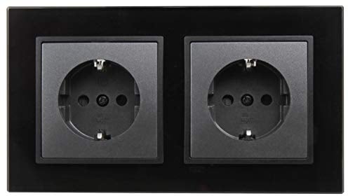 MC POWER Flair Wand-Steckdosen-Set Beginner 2S-Style 3-teilig anthrazit/schwarz Glasrahmen | Modernes Design, einfache Installation