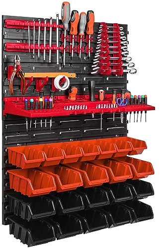 Garagenregal 576 x 780 Wandregal Stapelboxen Werkzeughalter Sichtlagerkästen Kunststoff Box Schütte (22 Boxen orange/schwarz)