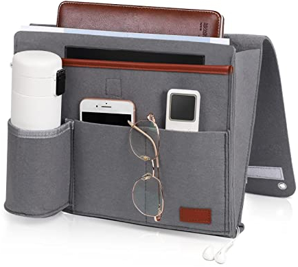 Telaero Betttasche Zum EinhäNgen, Bett Organizer Kinder Nachttisch Bett EinhäNgen Hanging Organizer, Bedside Caddy Table Aufbewahrung Mit 5 Taschen(Grau)