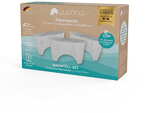 yucona® Nachfüll-Set, 3 Monate | Für Brita® Marella® Maxtra pro® | 96% weniger Plastik, Dank austauschbaren Aktivkohlefiltern aus Kokosnussschalen [Made in Germany]