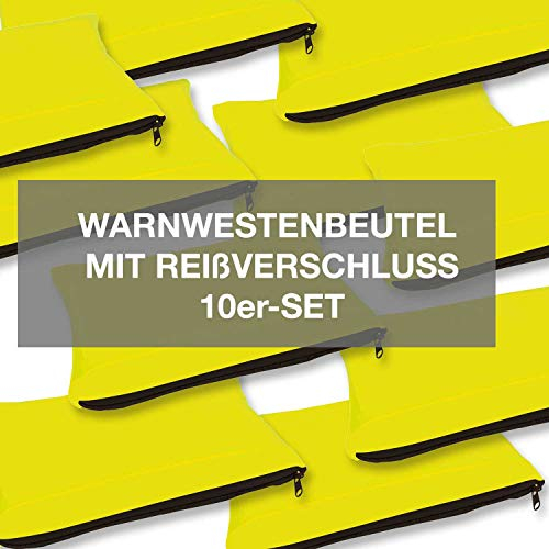 4business 10 Stück Beutel für Kfz Warnwesten gelb mit Reißverschluss Warnwestenbeutel