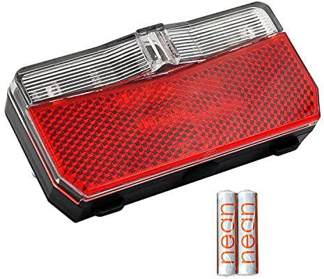 luz Trasera de Bicicleta nean con Reflector y aprobación StVZO Incluidas baterías, Reflector Trasero con Reflector, luz Trasera LED, Funciona con batería, 5 candelas, Rojo