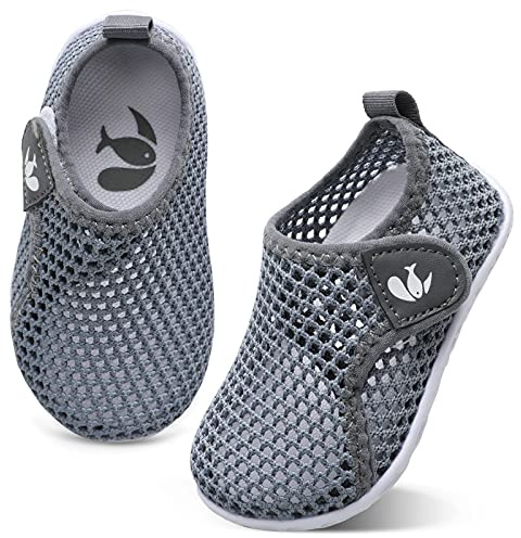 Toddler Water Shoes Toddler Swim Shoes Quick Dry Slip On Sneakers for Beach Pool Mesh Grey 12-18 Months Infant