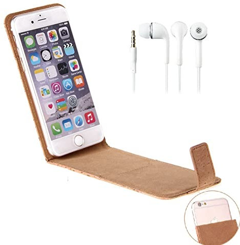 K-S-Trade Protective Case For Sony Xperia 5 III Cork Case Flip Style Cover Compatible With Sony Xperia 5 III + In Ear Headphones, Protective Flipcover Shell -