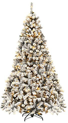 COSTWAY Árbol de Navidad Nevado con 450 Luces LED Incorporadas - Arvore de Natal con Luz Cálida, 1010 Agujas PVC y Soporte de Metal (225 cm)