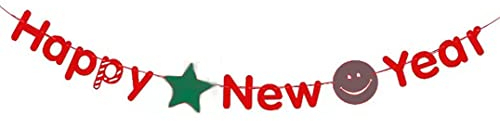 Filz, Happy New Year Banner mit Sternausschnitten,rot,Happy New Years Banner 2022,Silvester Party Supplies 2022,Happy New Year Schild für NYE Dekorationen 2022,Chinesisches Neujahrsdekoration