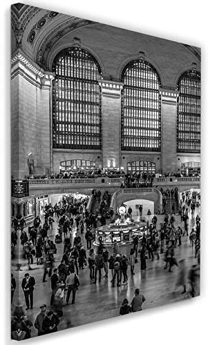 Feeby Bild auf Vlies Leinwand New York Grand Central Terminal 30x45 cm Kunstdruck Modern Wandbilder Deko Flur Wohnzimmer Bahnhof Bahn Saal schwarz-weiß