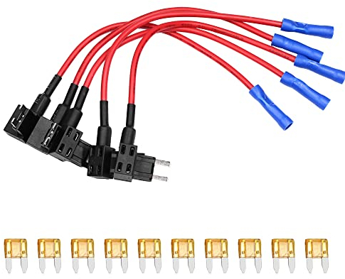 HUIQIAODS 12 V Hinzufügen eines Schaltungsadapters und Sicherungssatz-Sicherungshalter (Mini-Sicherungen, Kits 5 A, 5 Stück)