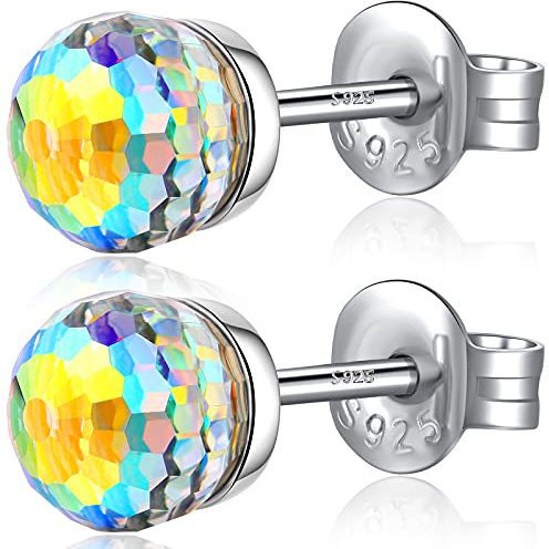 Kristall Ohrringe Damen 925 Sterling Silber Blitz Kristall aus Österreich Ohrringe Stecker Kugel Ohrstecker Zirkonia Schmuc Geschenk für Frauen