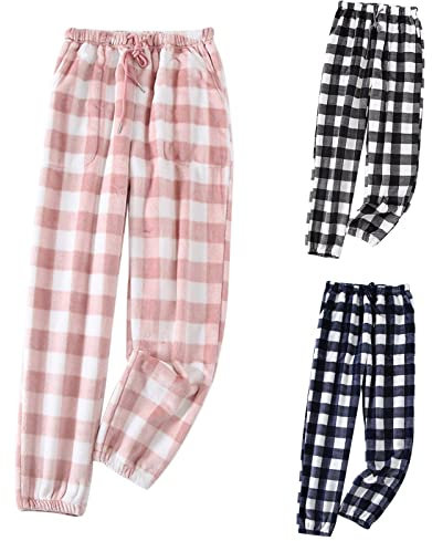 Tracksuit Bottoms Women Womens Tracksuit Bottoms With Pocket Casual Pajama Checkered With Pockets Bottoms Comfortable Plaid Lounge Loose Trousers Ladies Jogging Bottoms Short Leg Trousers For Women Uk