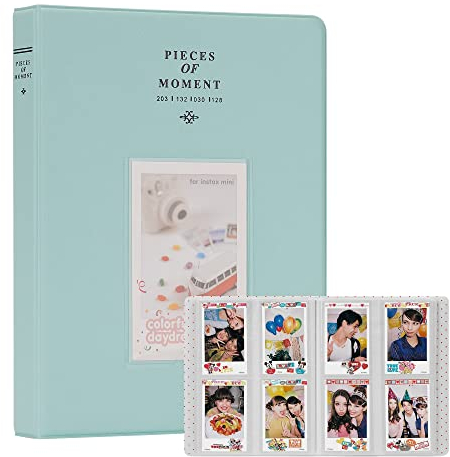 Mini-Fotoalbum mit 128 Fächern für Fuji Instax Mini 70 7s 8 8+ 9 11 25 50s 90, Polaroid Sofortbildkamera, Kodak Smile Printomatic Sofortbildkamera und Karten. (Eisblau)