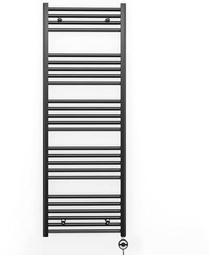 Myhomeware 600mm Wide Black Electric Bathroom Heated Towel Rail Thermostatic Warmer Radiator Precise Control (600 x 1400 mm (BTU: 2522))