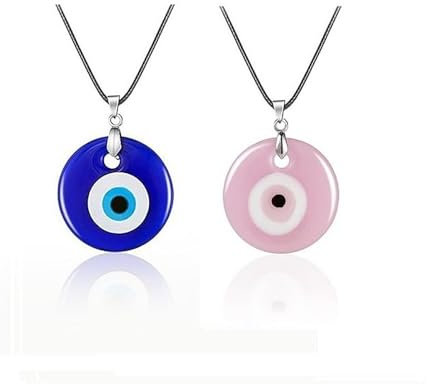 Caiyao Evil Eye Pendant Necklace Glass Leather Rope Chain Turkish Protect Lucky Necklace for Women Men, Glass, No Gemstone