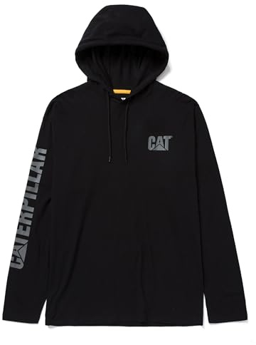 Caterpillar Herren Kapuzenbanner Longshirts mit UPF 50 Schutz, Feuchtigkeitsregulierung und Katzenlogo auf dem Ärmel, Schwarz, Small