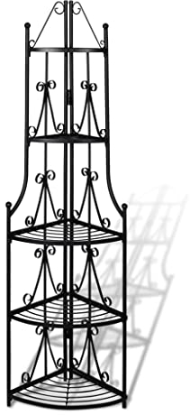 Pflanzenregal Metall 5-stufig, Pflanzentreppe Blumenbank Gartenregal Blumentreppe Verzierung, Antik Stil, schwarz Eckregal 36 x 36 x 160 cm