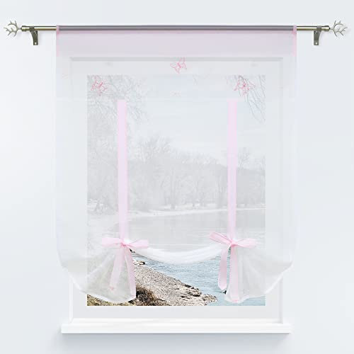 Yujiao Mao Raffrollo Voile Transparent Raffgardine mit Stickerei Schmetterling mit Tunnelzug Bändchenrollo für Wohnzimmer Küche & Kinderzimmer,Pink BxH 60x120cm 1 Stück
