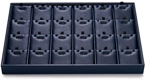 Oirlv Vassoio Portagioie In Pelle Blu Di Alta Qualità, Impilabile, 24 Griglie, Organizer Per Gioielli, Inserti Rimovibili, Biglietti, Collane