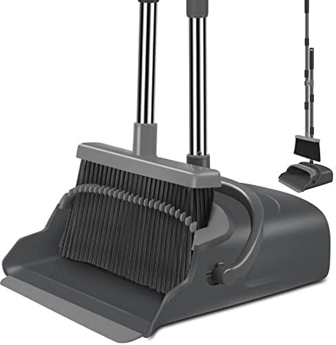 kelamayi Juego de Escoba y recogedor para el hogar, Oficina, Barrido Interior y Exterior, Escoba de pie y recogedor (Negro y Gris)