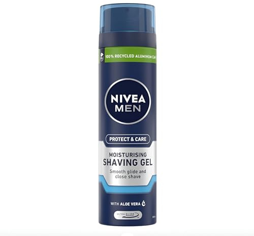 NIVEA Men Beard Skin Face Shaving Protect & Care Moisturising Shaving Gel 200ml Hydrating Formula enriched with Aloe Vera and Pro-Vitamin B5 (Pack of 4)