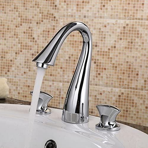 ZYCDP Waschbeckenarmatur Bad Retro, Waschbecken Armaturen Messing, Kaltes und Heißes Wasser, 3 Löcher Waschbecken Mischbatterie Armaturen, Waschbeckenarmatur Zweigriff, Chrom