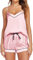 JFAN Pyjama Femme Ete Satin Pyjama Court Femme Nuisette Ensemble Caraco et Short Vêtements de Nuit Rose Clair L