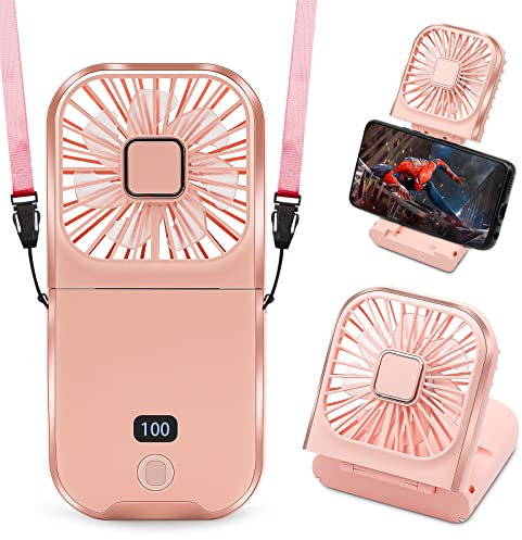 Wolepaz Handheld Fan Rechargeable,Desk Fan Foldable and Portable Hanging Neck Mini Fan,3000 mAh Portable Handheld Usb Rechargeable Fans,Suitable for Outdoor Camping, Travel, Bedroom(Pink)