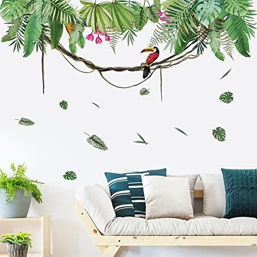 Runtoo Wandtattoo Palmenblätter Wandsticker Pflanzen Grün Dschungel Wandaufkleber Kinderzimmer Wohnzimmer Schlafzimmer Flur Wanddeko
