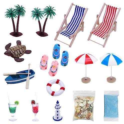18-Pack Beach Collection Set, Mini Beach Set, Mini Decorations, Summer Mini Seashell Parasol Beach Chair Accessories, Suitable For Diy Decoration, Unique Gif