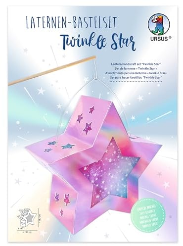 Ursus 18790002F - Laternen Bastelset, Twinkle Star, Pink, ca. 19,3 x 18,3 x 8 cm, Set zum Erstellen einer selbstgebastelten Stern-Laterne, aus Karton 350 g/m² und Transparentpapier 110 g/m²