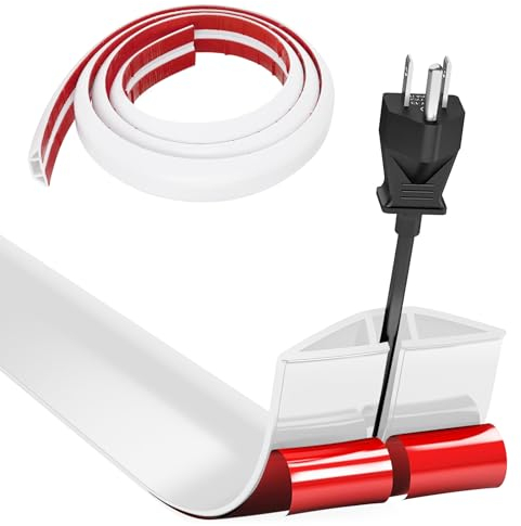 Hengrongshen Cache Cable Sol, Petit Canal de Câble Flexible, 1M x 3cm Protege Cable Sol, Goulotte Passe Cable Sol Silicone, Cache Fil Électrique Sol Auto-Adhésif pour Tous Les Câbles(Blanc)