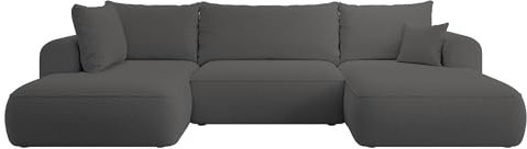 Selsey Sofa Ecksofa Eckcouch Schlafsofa Couch Mit Stauraum Schlaffunktion Pflegeleicht Polyurethanschaum U Form Links OVO Dunkelgrau Boucle Abriamo