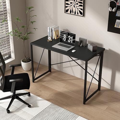 mcc direct Folding Desk Workstation Foldable Computer Desk for Office Home Study Writing Table No Assembly Miami (Black, 100cm)