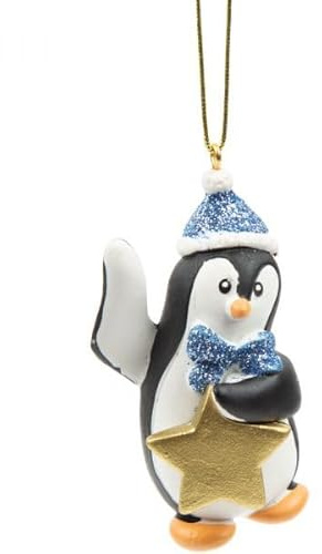 Suki Christmas Penguin (Boy) Blue Glittered Christmas Tree Decoration - Customise with a NAME