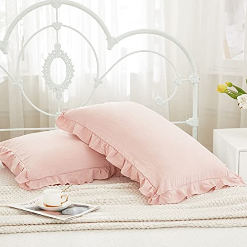 Herside Rosa Rüschen-Kissenbezüge, 2er-Set, Rüschen-Kissenbezug, gerüschtes Fransendesign, weiche Mikrofaser, Mädchen-Kissenbezüge, 2 Stück (Rosa, 50 x 75 cm)