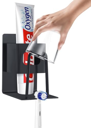 Taiqayia Porte-Brosse à Dents, Porte Brosse à Dents Mural pour Salle de Bain Organisateur Stockage têtes de Brosse à Dents électriques Auto-adhésif Dentifrice brosses à Dents Gobelet Rangement