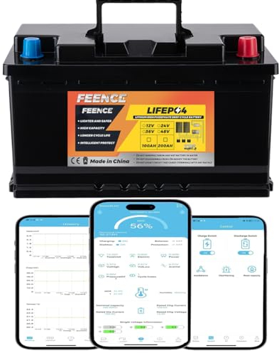 Feence Mini Size 12V 100Ah LiFePO4 Batterie Bluetooth, Lithium Batterie mit 100A BMS Autobatterie,15000 Zyklen & 10 Jahre Lebensdauer für Wohnmobil, RV, Marine, Energieversorgung, Off-Grid System