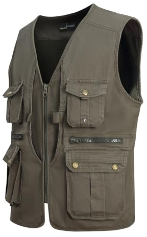 MeiLayM Herren Outdoor Weste Anglerweste mit Vielen Taschen Freizeit Jagd Herrenwesten Sommer Camping Multifunktionsweste Schnelltrocknend Ärmellos Jacke Fotografie Hundesport Weste Armeegrün,XXL