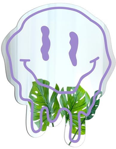 RattanView Preppy Room Decor for Teen Girls Twisted Smile Face Preppy Acrylic Mirror Wall Art Aesthetic Bedroom Teen Girl Room Funky Mirror Wall Decor 14 Inch(Purple)