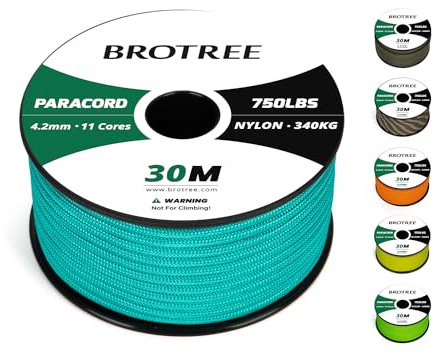 BROTREE Paracord 750lb 4mm 30M 100% Nylon Seil Typ 4 Schnur mit 11 Kern für Survival, Camping, Outdoor - 340kg Bruchlast (Türkis)