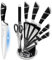 Kitchen Knife Set, 9 Piece Professional Kitchen Set with 360 Degree Rotating Acrylic Stand, Stainless Steel Sharp Chef Knives Set with Ergonomic Handle, Knife Set with Block