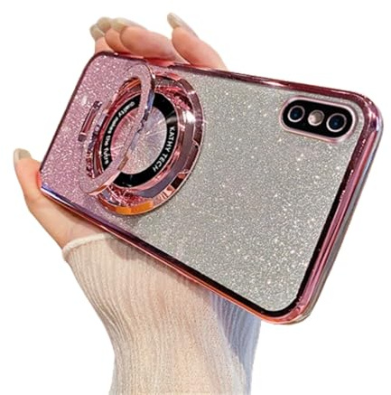 QIWEIQING Glitzer Handyhülle für iPhone XS Max 6.5 Hülle Kompatibel mit Mag-Safe, Weicher TPU Kratzfeste Stoßfeste Cover für Damen, Ultra Dünn Hülle für iPhone XS Max 6.5.Pink DS