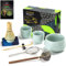 TEANAGOO Matcha-Set Matcha-Schneebesen Matcha-Schüssel mit Wasserkelle (Hishaku) Matcha-Schneebesenhalter Teezubereitungsset.Tee-Set (7 Stück) + 2 Tassen (5,6 oz) + 1 Löffel, S26, Seladon-Blau