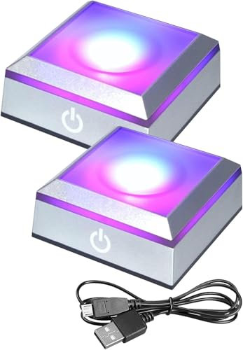 SPORWAY Soporte de Pantalla 3D Multicolor, Base LED Con 2 Unidades de 7 Luces Que Cambian de Color, Interruptor Táctil Para Pantalla de Cristal Artístico