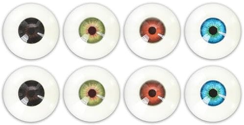 32 mm Colored Human Fake Eyeballs for Halloween Cosplay - Plastic Large Doll Eye Acrylic Party Decor Sculptures Prop 8Pcs 4 Colors (Black, Brown, Green, Blue)