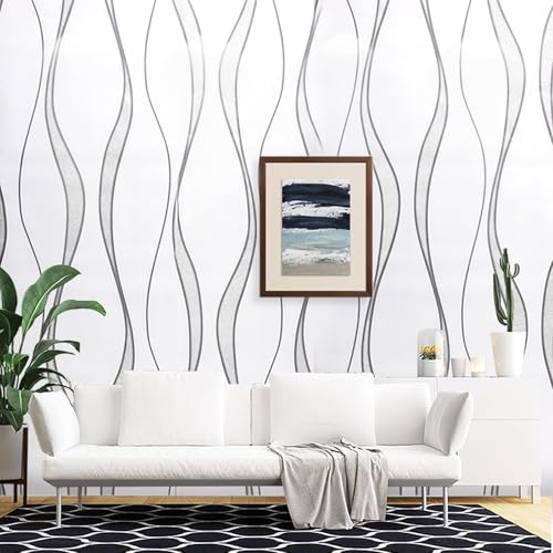 Anttyscar Beige Stripes Wallpaper Glitter Effect Textured 3D Flocking Embossed Wallpapers Non-Woven Stripes Wall Paper Roll for Adults Kids Bedroom Living Room Hallway Stairs Lounge