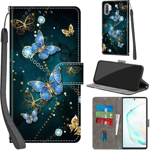 Handyhülle für Samsung Galaxy Note 10 Plus Hülle Premium Lederhülle Klappbar Wallet Magnet Kartenfach Standfunktion Schutzhülle kompatibel mit Samsung Note 10 Plus Hülle,Schmetterling