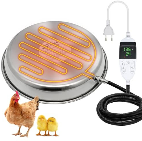 BREUAILY 30cm Heizplatte für Geflügeltränke 55W Metal Hühnertränke Beheizte Basis Tränkenwärmer Geflügel mit Digital Temperturregler und Timer für Hühnerstall Farm (30cm)